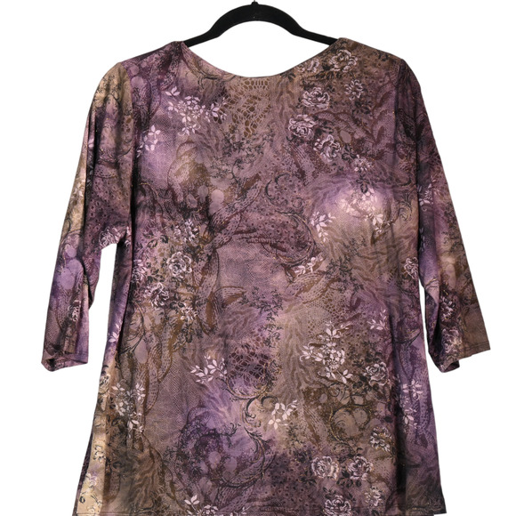 Dressbarn Blouse Womens Size 1X Purple Floral Layered Look Faux Necklace Boho - Picture 3 of 5